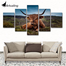 Pintura em tela artlâmpada 5 peças, animal natural, vaca, grama, arte, parede, decoração para sala de estar, impressão hd, poster 2024 - compre barato