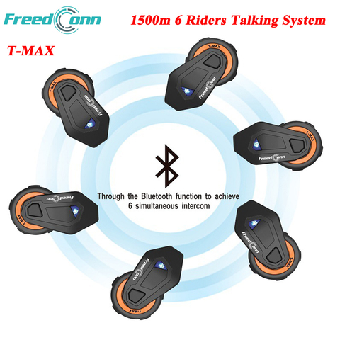 Переговорное устройство FreedConn T-max для мотоциклетного шлема, Bluetooth-гарнитура с FM-радио, переговорное устройство для мотошлема, 6 водителей 2022 - купить недорого