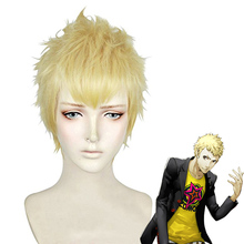 Парик для косплея P5 Persona 5 Ryuji Sakamoto, короткие термостойкие волосы, светлые, золотистые, костюмный, с шапочкой 2024 - купить недорого