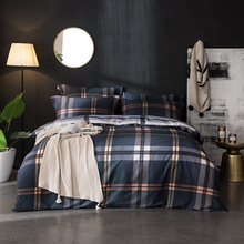 Black plaid stripe Adults queen king size Bedding set 100%cotton Chinese modern 4pcs bed linen duvet cover sheet set 36 2024 - buy cheap