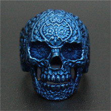 1pc Support Dropship Flower Blue Skull Head Ring 316L Stainless Steel Biker Style Ghost Skull Ring 2024 - buy cheap