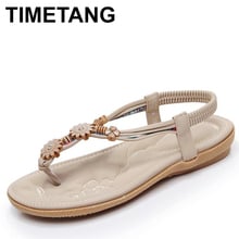 TIMETANG Beaded water drill New Bohemian Beaded Sandals Women Sandals Flat Shoes Large Size Shoes Woman Sandalias Large Size 2024 - buy cheap