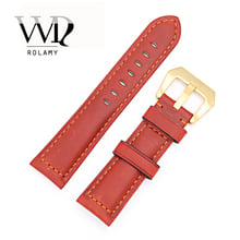 Rolamy 22 24mm Red Real Leather Handmade Replacement Thick Vintage Wrist Watch Band Strap With Gold Color Brushed Buckle 2024 - buy cheap