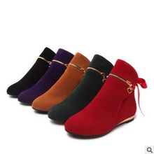 Botas femininas de salto baixo com laço de glitter, plus size 34-43, bota de tornozelo curta de veludo, sapatos de ponta redonda, preto e vermelho 2024 - compre barato