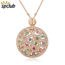 Round Hollow Flower Pendant Necklace Rose Gold Crystal From Swarovski Bijoux Collier Elegant Women Jewelry Gifts Dropshipping 2024 - buy cheap