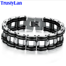 TrustyLan Fashion Stainless Steel & Black Silicone Bracelet For Men Male Jewelry Accessories Biker Bicycle Link Chain Bracelets 2024 - buy cheap