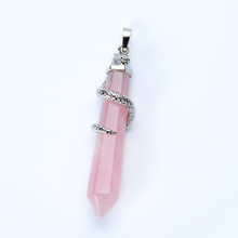Colar feminino com pingente de pedras naturais, colar hexagonal longo com pingente de animais, dragão rosa de quartzo 2024 - compre barato