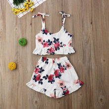 Conjunto de roupas florais infantis para meninas, 2 peças, conjunto de roupas de verão para crianças com alça, colete + calças 2024 - compre barato