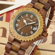 Reloj de pulsera de madera con números romanos para hombre, cronógrafo de cuarzo Natural con calendario, regalo único 2024 - compra barato