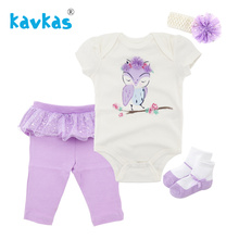 Kavkas-ropa de dormir de algodón para bebé y niño, Conjunto de pijama de Bata para recién nacido, Top, calcetines, pantalones, diademas, 4 Uds. 2024 - compra barato