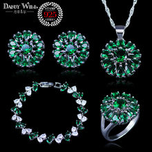 Costume silver color Jewelry Sets Women Green Zircon Jewelry With Stones Earrings Bracelets Pendant Necklace Rings Set Gift Box 2024 - buy cheap