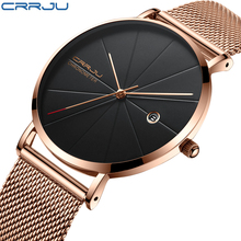 Crrju relógio de pulso esportivo preto rosa, relógio masculino de marca de luxo com display data quartzo casual negócios