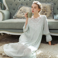 Vestido de dormir princesa algodão feminino manga longa rendas pijamas tribunal francês retro camisola feminina primavera outono homewear h5550 2024 - compre barato