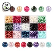 Pandahall-Cuentas de perlas de vidrio redondas, colores mixtos perlados para pulsera de joyería DIY, collar, 15 colores/caja, 4/6/8/10mm 2024 - compra barato