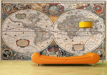 3D Ретро Карта мира на заказ, фото, настенная наклейка, настенные бумаги, самоклеящиеся виниловые обои, искусство, домашний декор, обои, фрески 2024 - купить недорого