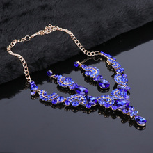 OEOEOS Blue Crystal Necklace Earrings Set Bridal Jewelry Sets for Brides Wedding Party Costume Jewellery Sets 2024 - buy cheap