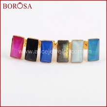 BOROSA 5pairs Rectangle Gold Color Multi-kind Stone Faceted Stud Earrings,Rainbow Drusy Stone Gems Earrings for Wholesale G1298 2024 - buy cheap