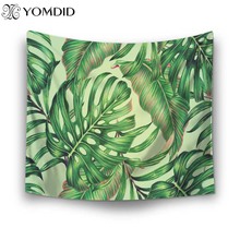 Tapeçaria de parede tapeçarias de suspensão de parede tropical folhas verdes padrão de pano de parede decoração do quarto colcha tapete de yoga fina xale tapiz 2024 - compre barato