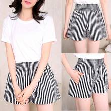 Summer Women Shorts Office Lady Loose Black White Vertical Striped Shorts High Waist Casual Cotton Wide leg Hot Short 2024 - buy cheap