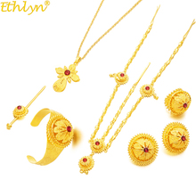 Ethlyn-Conjunto de joyería de boda con colgante de cruz de piedra roja, conjunto de joyería de Color dorado de lujo, Ethlyn Dubai, Habesha, regalos, S209 2024 - compra barato