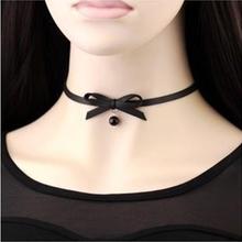 Gargantilla de perlas de cuero con lazo negro estilo japonés Harajuku para chicas, collares para mujeres, regalo de joyería Punk 2024 - compra barato