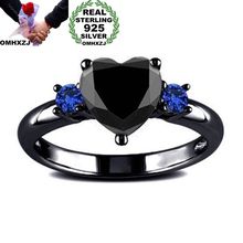 OMHXZJ-Anillo de plata esterlina 925 para mujer y niña, sortija de plata esterlina, Circonia cúbica, zirconia, circonita, zirconita, color negro y azul, regalo de boda 2024 - compra barato