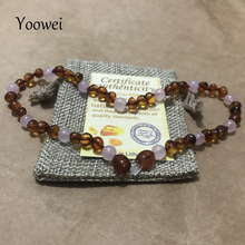 Yoowei colar/pulseira âmbar para bebê, 6mm, quartzo rosa, estilo diy, pedra natural báltica, joias para presentes 2024 - compre barato