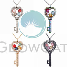 Heart Key Glass Locket Necklace Rhinestone Beads Pearl Cage Living Memory Floating Photo Locket Pendant Necklace 2024 - buy cheap