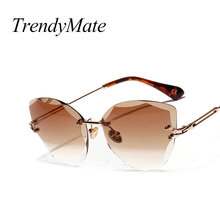 Vintage Sunglasses For Women Cat Eye Rimless Diamond cutting Lens Brand Designer Fashion Shades Sun Glasses 5276M 2024 - buy cheap
