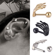 Túneis de mão punk caveira, 1 par de tampões para os ouvidos, de aço inoxidável, parafuso, piercing de barra, joia corporal, cor dourada 2016 se582 2024 - compre barato