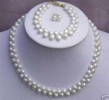 Envío Gratis> hermoso juego de pendientes de collar de perlas blancas de 7-8 MM QAZ341 2024 - compra barato
