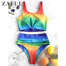 Женский купальник-танкини ZAFUL Tie Dye Knot, с высокой талией, с высокой талией, женский купальный костюм с пуш-ап, эстетичный комплект бикини, 2019 2024 - купить недорого