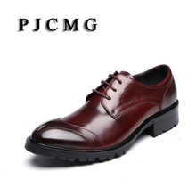 PJCMG moda Primavera/otoño negro/rojo oxfords zapatos para hombre vestido de encaje de cuero genuino boda hombres negocios zapatos de oficina 2024 - compra barato