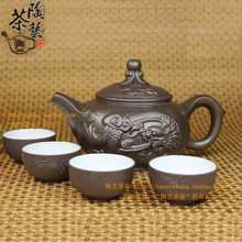 Conjunto de tetera de kungfú con 4 tazas de arcilla de yixing, juego de 5 unidades, para infusiones, regalo de ceremonia, envío gratis 2024 - compra barato