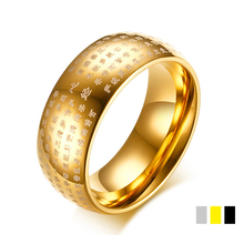 Buddhist Heart Sutra Ring for Men Women Gold Color Black 316L Stainless Steel Round Rings Religious Jewelry Size 7-12 2024 - buy cheap