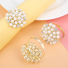 6Pcs Exquisite Pearls Diamond Napkin Ring Serviette Buckle Holder Wedding Dinner 2024 - buy cheap