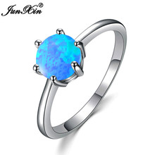 JUNXIN-anillo redondo pequeño de 7mm para hombre y mujer, sortija Bohemia azul/blanca, piedra de ópalo de fuego, anillos de compromiso de promesa para hombre y mujer 2024 - compra barato