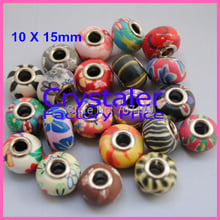 50pcs/Lot, Free Shipping Good Quality Assorted Colors 10*15mm Europe Big Hole Polymer Clay Beads 2024 - buy cheap