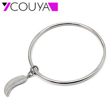 Pulseira de fio vazado cor de prata, 60mm 65mm 70mm de diâmetro interno com pena pingente amuleto faça você mesmo joia da moda