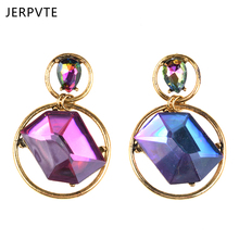 JERPVTE, pendientes elegantes de oro con diamantes de imitación, circulo redondo para mujer, chicas, joyería de Piercing de declaración 2024 - compra barato