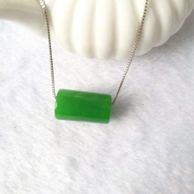 Fine Jewelry Natural Stem Green Jade Transport Bead Pendant with Free 925 Silver Chain 2024 - buy cheap