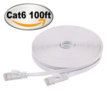 Плоский Ethernet Кабель Cat 6, 100 футов, белый, с зажимами для кабеля, сетевой кабель, быстрый Ethernet, патч-кабель с Snagless Rj45 разъемами 30 м 2024 - купить недорого