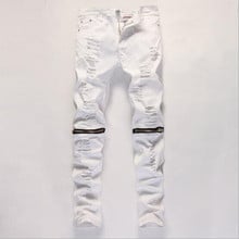 Calça jeans masculina branca e fina, calças cargo, elástica, moda, hip hop, harém, homens, marca, jeans, rasgados, calças, roupa kanye west 2024 - compre barato