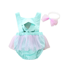 Adorável bebê roupas de verão explosão roupas infantis meninas bonito macacão belle princesa malha fio vestuário vestido 2024 - compre barato