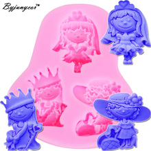 Byjunyeor M293 Prince with Crown girl UV Resin Silicone Mold Fondant Chocolate Candy Lollipop Crystal Epoxy Soft Clay Bake Tool 2024 - buy cheap