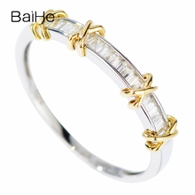BAIHE-anillo de compromiso de diamante Natural cuadrado para mujer, oro blanco de 14 quilates, 0,22 CT, H/SI, joyería fina 2024 - compra barato