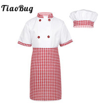 TiaoBug Kids Unisex Chef Uniform Children Kitchen Cook Cosplay Party Halloween Costume Set Boys Girls Chef Jacket with Apron Hat 2024 - buy cheap