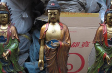33,5 "тибетская бронзовая роспись трех святых Западной Будда Гуаньинь статуя Набор Бесплатная доставка 2022 - купить недорого