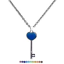 JUCHAO Mood Necklaces Peach Heart Key Pendant Necklace Stainless Steel Chain Temperature Control for Color Change Jewelry Women 2024 - buy cheap