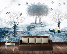 Фотообои Beibehang, Европейский фон для телевизора, абстрактная чернильная живопись, скандинавский лось, украшение для гостиной и спальни, 3d обои 2024 - купить недорого
